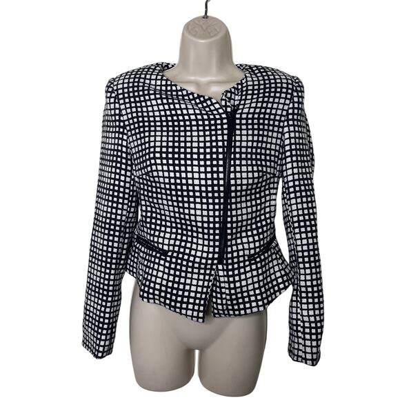 L'AGENCE Black and White Checkered Grid Jacket Sz 0 - Picture 1 of 8